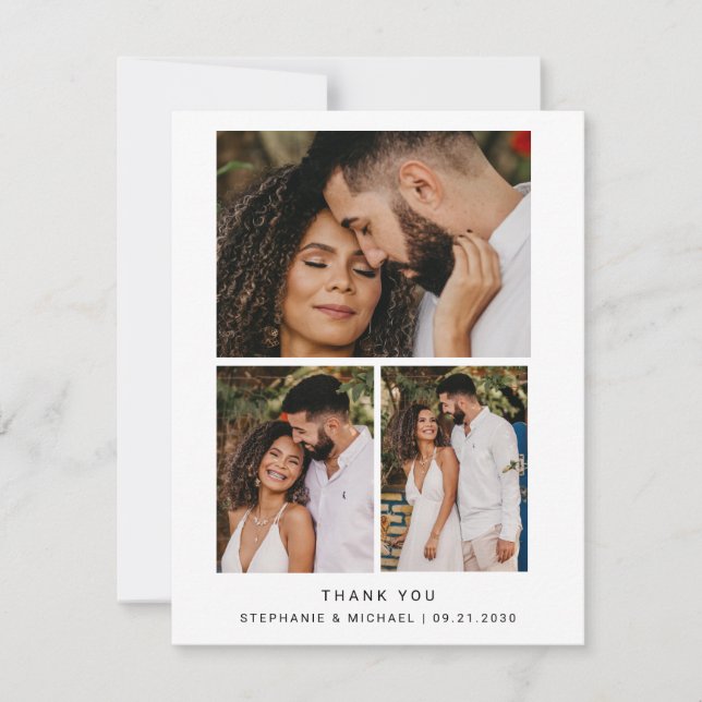 Minimalistisk 4 foto Modern Script Bröllop Tack Kort (Framsida)