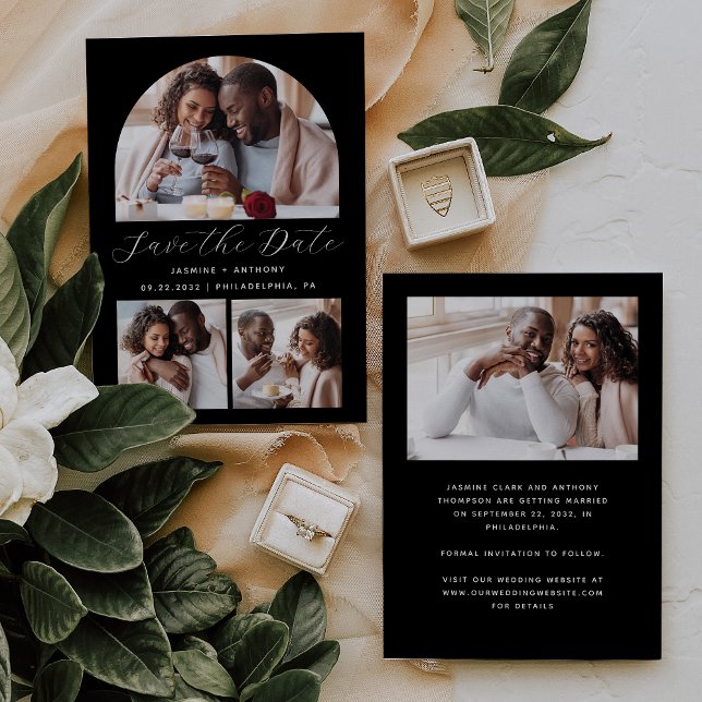 Minimalistisk 4-fotobåge, svart och vit spara datumet (Skapare uppladdad)