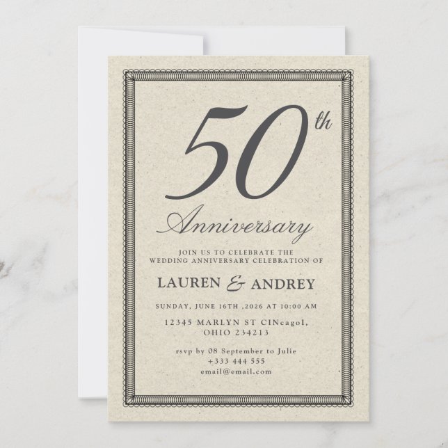 Minimalistisk 50-års bröllopsjubileum inbjudningar (Framsida)