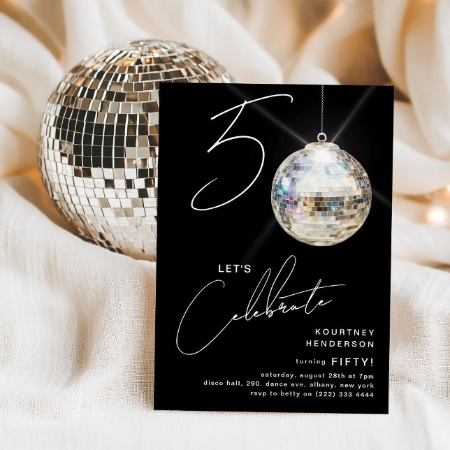 Minimalistisk 50-års Disco Boll Födelsedagsfest Inbjudningar (Skapare uppladdad)