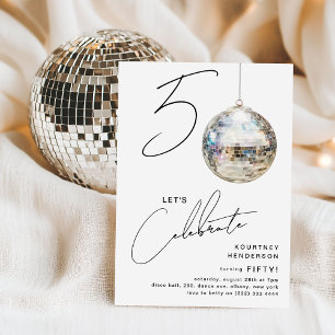 Minimalistisk 50-års Disco Boll Födelsedagsfest Inbjudningar
