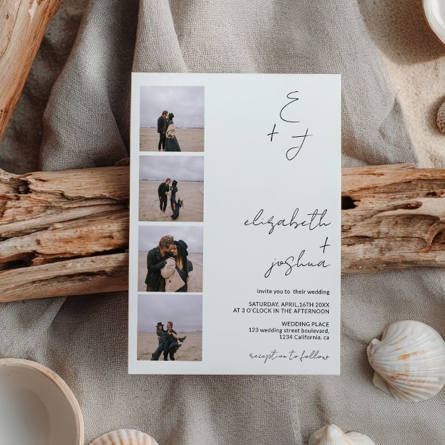 Minimalistisk 5 Photo Initialer Simple Elegant brö Inbjudningar (Minimalist 5 Photo Initials Simple Elegant Wedding Invitation)