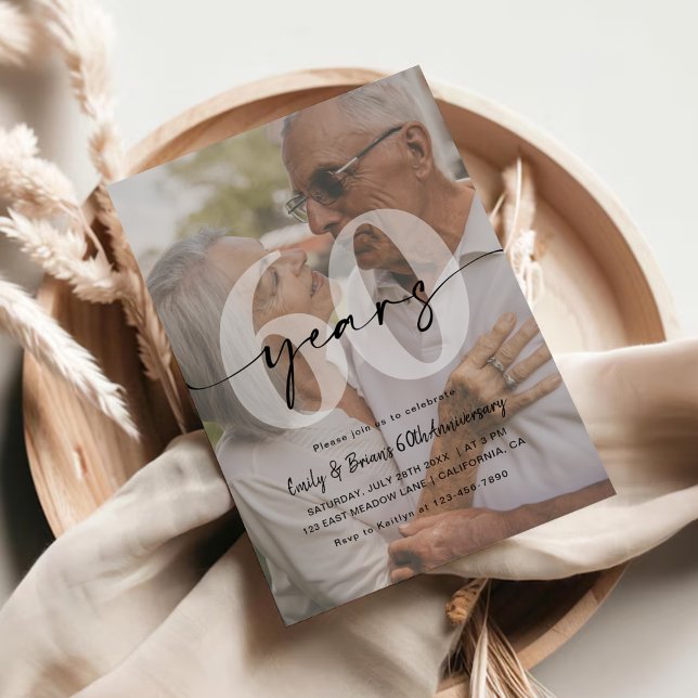 Minimalistisk 60-års bröllopsfotografi inbjudningar (Skapare uppladdad)