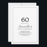 Minimalistisk 60:e födelsedag inbjudningar<br><div class="desc">Denna minimalistiska 60-årsinbjudan är perfekt för en enkel födelsedagsfest. Den moderna romantiska designen har klassisk svart- och vit typografi parad med en rografi av rustik men elegant med vintage handskrivet stil. Anpassade i alla färg. Behålla designen enkel och elegant, som den är, eller anpassa den genom att lägga till egna...</div>