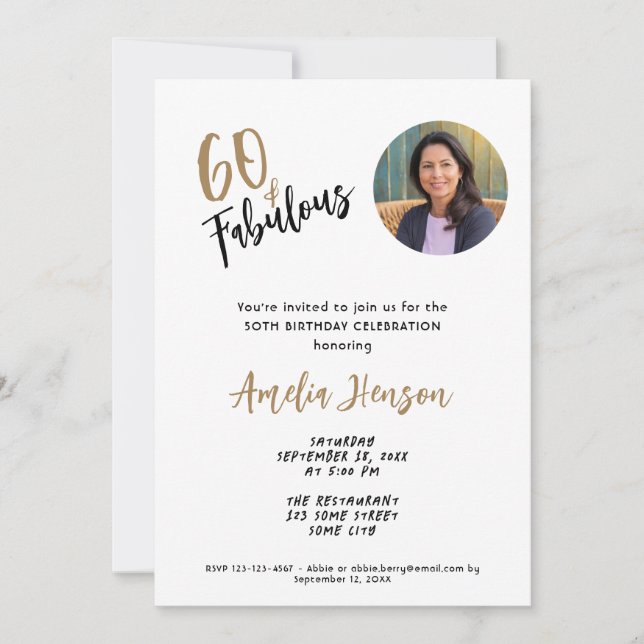 Minimalistisk 60 och Fabulöst foto 60:e födelsedag Inbjudningar (Framsida)