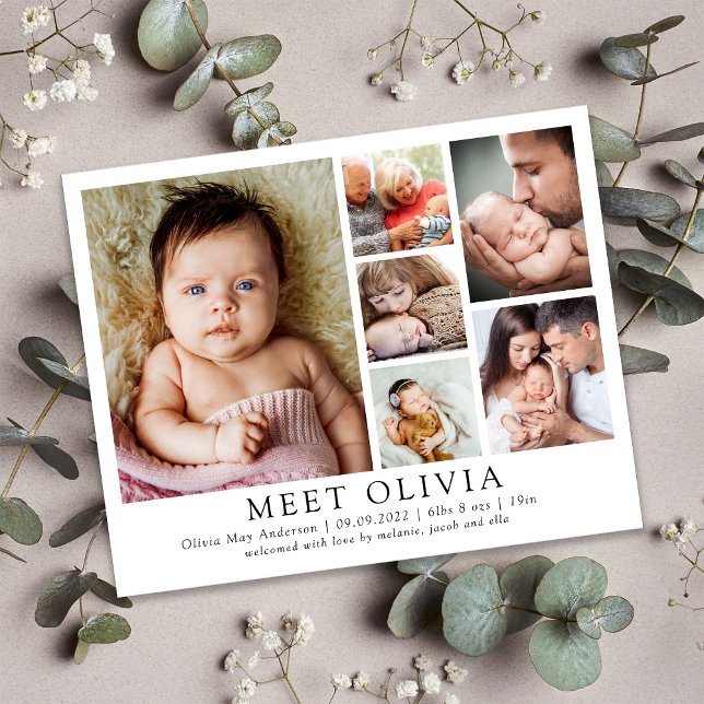 Minimalistisk 6-foto-födelsemeddelande för bebis H (Skapare uppladdad)