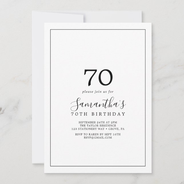 Minimalistisk 70:e födelsedagen inbjudningar (Framsida)