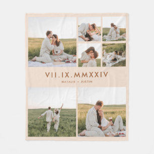 Minimalistisk 7 Par Fotocollage Romerska siffror Fleecefilt