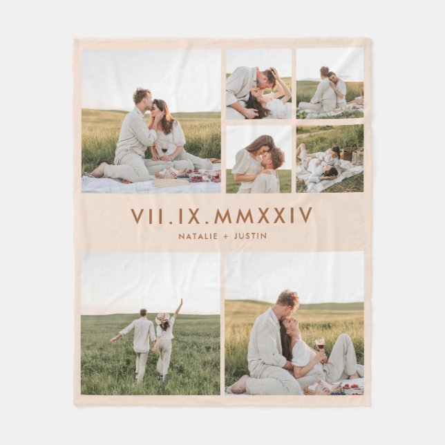 Minimalistisk 7 Par Fotocollage Romerska siffror Fleecefilt (Framsidan)
