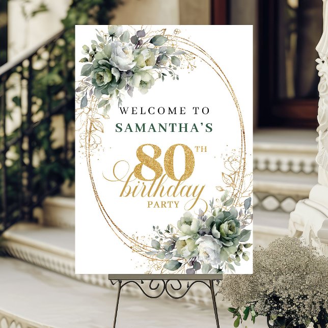 Minimalistisk 80-års Boho Grönsak Välkomstskylt Poster (Minimalist 80th Boho Greenery Welcome Sign)
