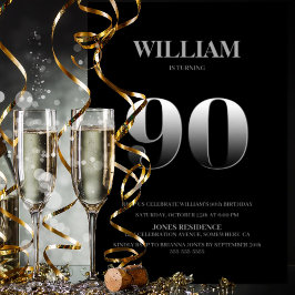 Minimalistisk 90:e Födelsedagsfest för svart och S Inbjudningar