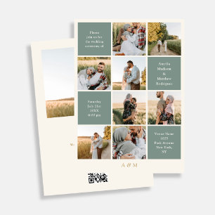 Minimalistisk 9-foto Ivory Sage Green bröllopsinbj Inbjudningar