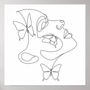 Minimalistisk Abstrakt Ansikte Line Art Poster