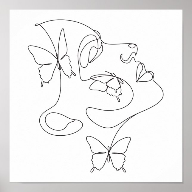Minimalistisk Abstrakt Ansikte Line Art Poster (Framsidan)