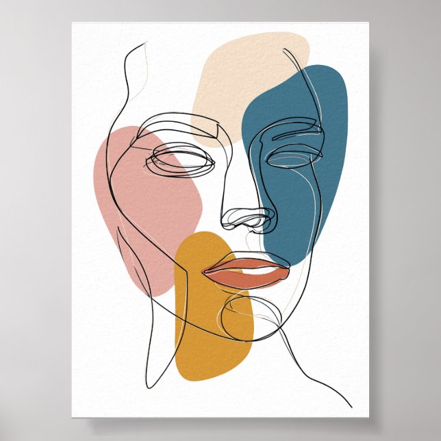 Minimalistisk Abstrakt Ansikte Porträtt, en linjes Poster (Framsidan)