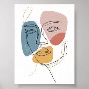 Minimalistisk Abstrakt Ansikte Porträtt, en linjes Poster