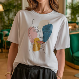 Minimalistisk Abstrakt Ansikte Porträtt, en linjes T Shirt