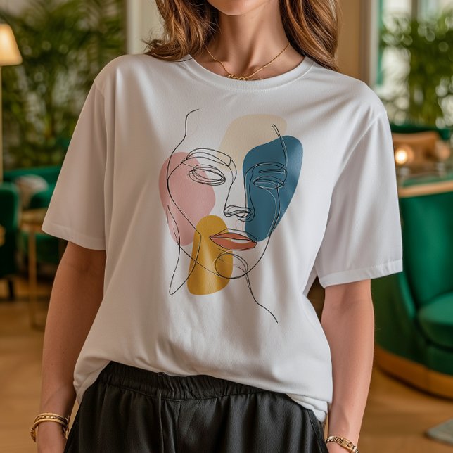 Minimalistisk Abstrakt Ansikte Porträtt, en linjes T Shirt (Skapare uppladdad)