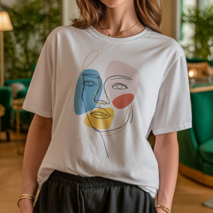 Minimalistisk Abstrakt Ansikte Porträtt, en linjes T Shirt