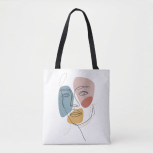 Minimalistisk Abstrakt Ansikte Porträtt, en linjes Tygkasse