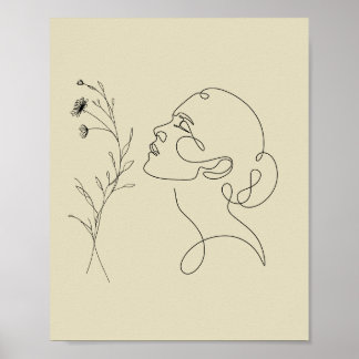 Minimalistisk Abstrakt Ansikts Linje Konst Affisch