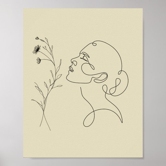 Minimalistisk Abstrakt Ansikts Linje Konst Affisch (Framsidan)