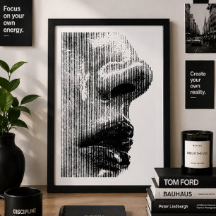 Minimalistisk abstrakt ansiktsprofil svart & vitt poster