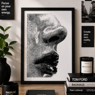 Minimalistisk abstrakt ansiktsprofil svart & vitt poster