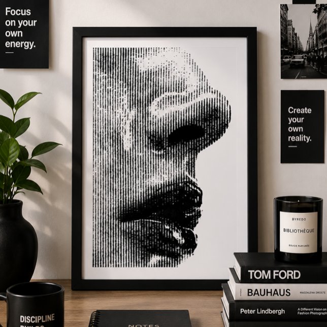 Minimalistisk abstrakt ansiktsprofil svart & vitt poster (Minimalist Abstract Face Profile Poster | Black & White Contemporary Portrait Wall Art )