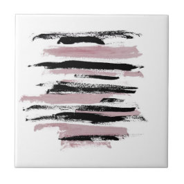 Minimalistisk Abstrakt Art Black White-Rosa Kakelplatta