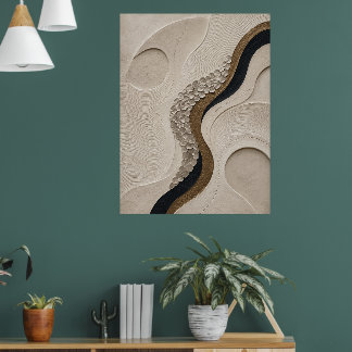 Minimalistisk Abstrakt Beige Svart & Guld Texturer Poster