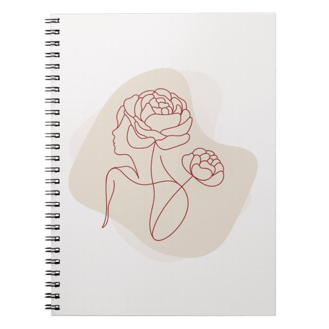 Minimalistisk Abstrakt Blommig Linjekonst  Anteckningsbok (Framsidan)