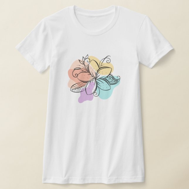 Minimalistisk Abstrakt Blommig Linjekonst T-Shirt (Laydown)