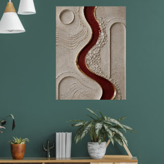 Minimalistisk Abstrakt Burgunder & Beige Texturera Poster