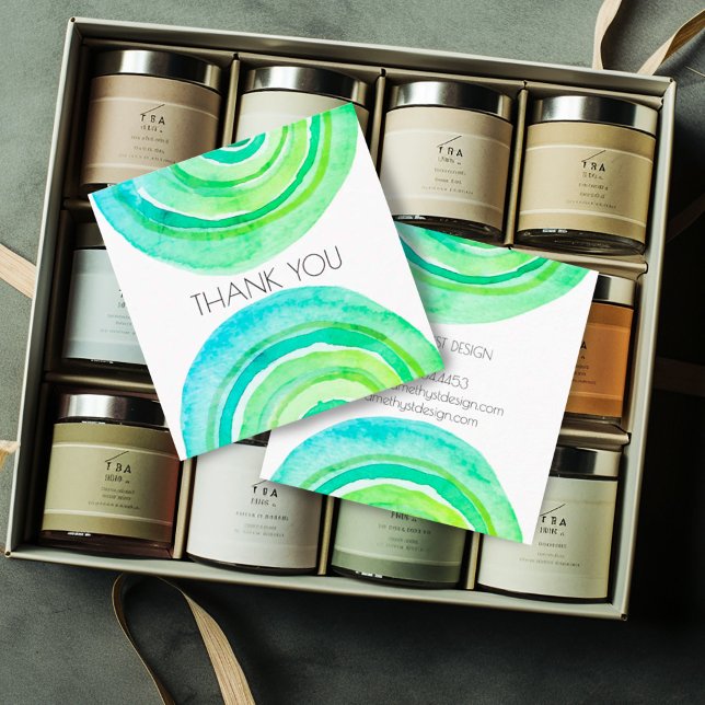 Minimalistisk Abstrakt för vattenfärgscirkel tack Fyrkantigt Visitkort (Green watercolor rings decorate these custom thank you note business cards)