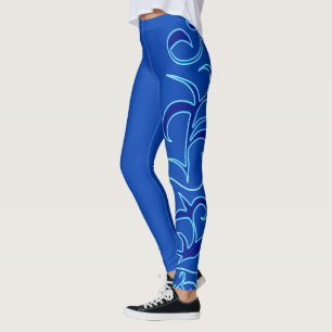 Minimalistisk Abstrakt Konst Blå Handritning Leggings