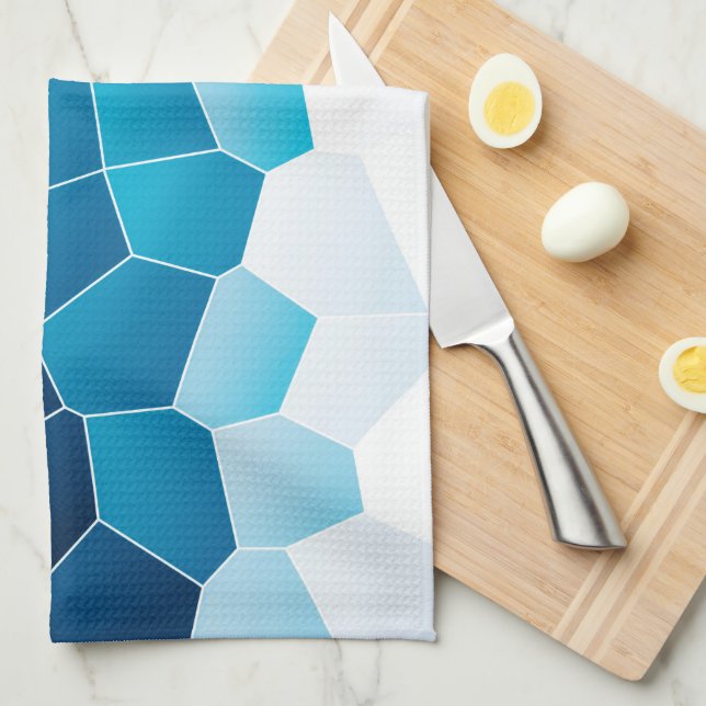 Minimalistisk Abstrakt Konst Blå Vita Celler Kökshandduk (Vikt i Fjärdedel)