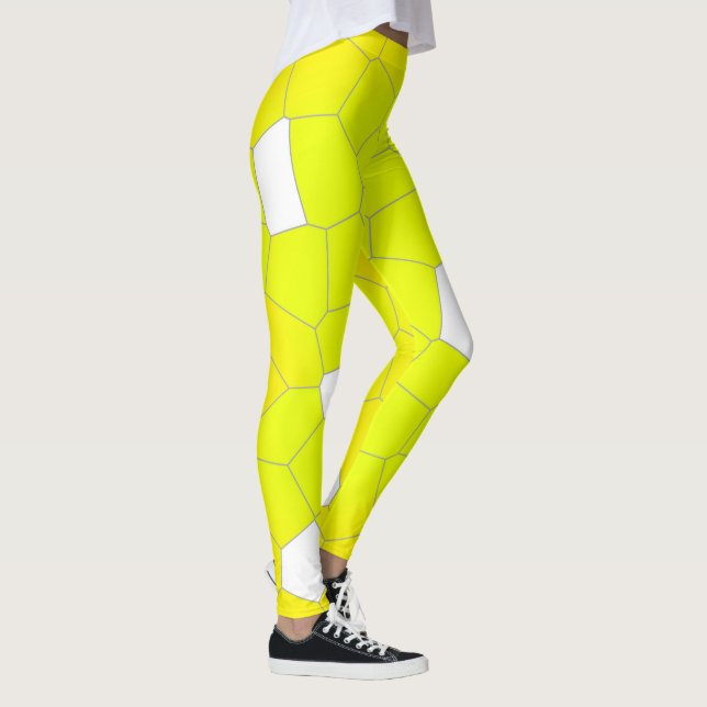 Minimalistisk Abstrakt Konst Gul Grå Vit Celler Leggings (Höger)