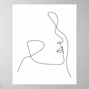Minimalistisk Abstrakt Kvinens Ansikte Line Art Poster