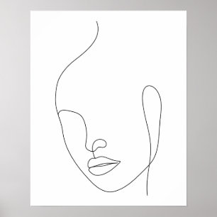 Minimalistisk Abstrakt Kvinens Ansikte Line Art Poster