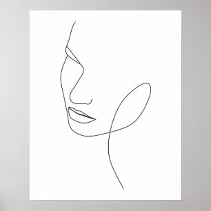 Minimalistisk Abstrakt Kvinens Ansikte Line Art Poster