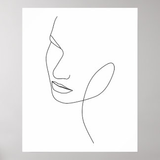 Minimalistisk Abstrakt Kvinens Ansikte Line Art Poster