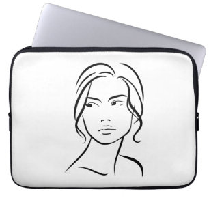 Minimalistisk Abstrakt Kvinna Ansikte Linje Konst Laptop Fodral