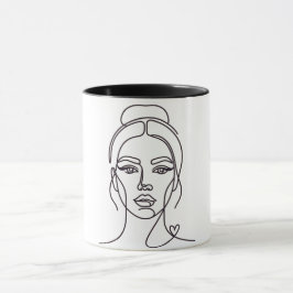 Minimalistisk Abstrakt Kvinna Ansikte Linjekonst M Mugg