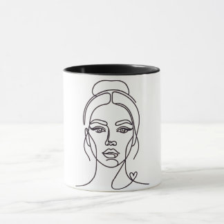 Minimalistisk Abstrakt Kvinna Ansikte Linjekonst M Mugg