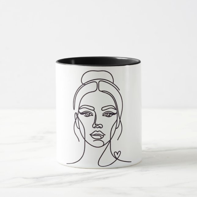 Minimalistisk Abstrakt Kvinna Ansikte Linjekonst M Mugg (Center)