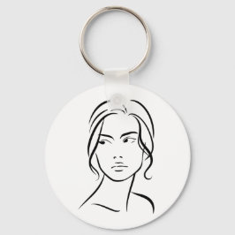 Minimalistisk abstrakt kvinnoansikte Linjekonst Ri Nyckelring