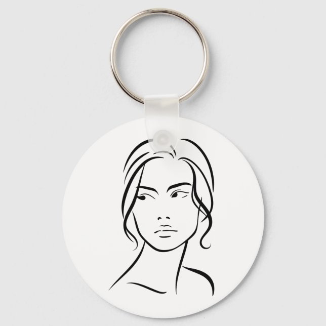 Minimalistisk abstrakt kvinnoansikte Linjekonst Ri Nyckelring (Framsida)