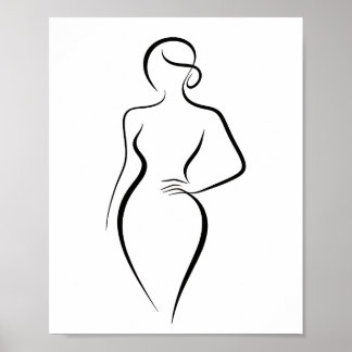 Minimalistisk abstrakt kvinnokropp linje konst sil poster