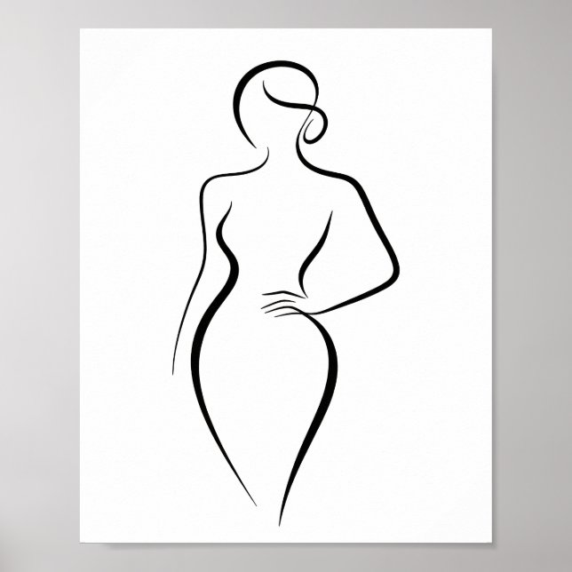 Minimalistisk abstrakt kvinnokropp linje konst sil poster (Framsidan)